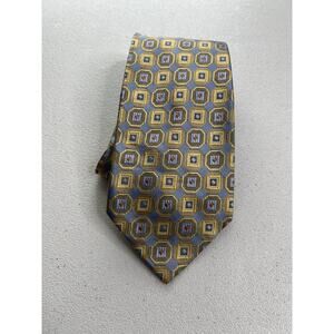Londonderry Blue, Gold Geometric Pattern 100% Silk Handmade Tie NWOT